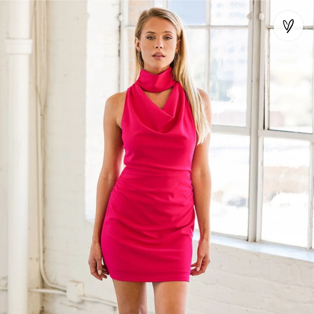 lulus Hot Pink Mock Neck Cutout Bodycon Mini Dress